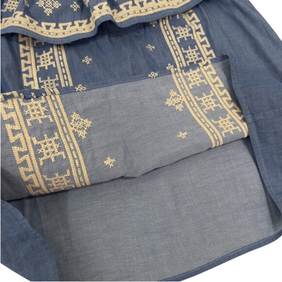 Joy Joy Womens Off-Shoulder Embroidered Chambray Blue Top Size Large 100% Cotton - Picture 8 of 10